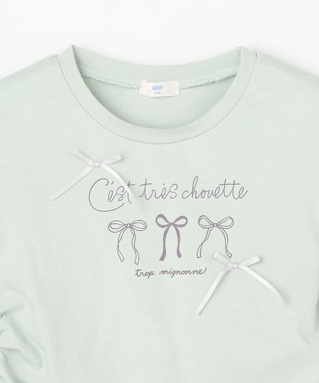 ANY KIDS 【洗濯機可能】ドロスト 裾リボンTシャツ ミント