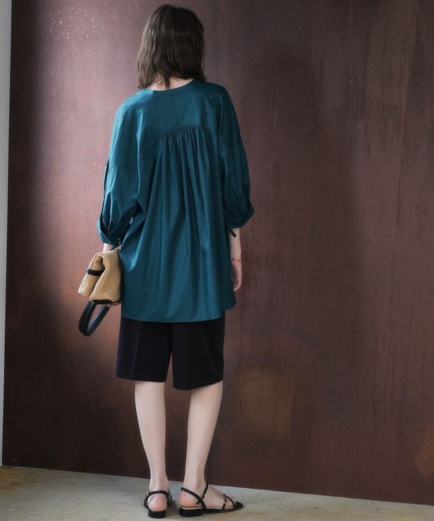 YECCA VECCA 【ORGABITS】5分袖スキッパーシャツ Blue Green