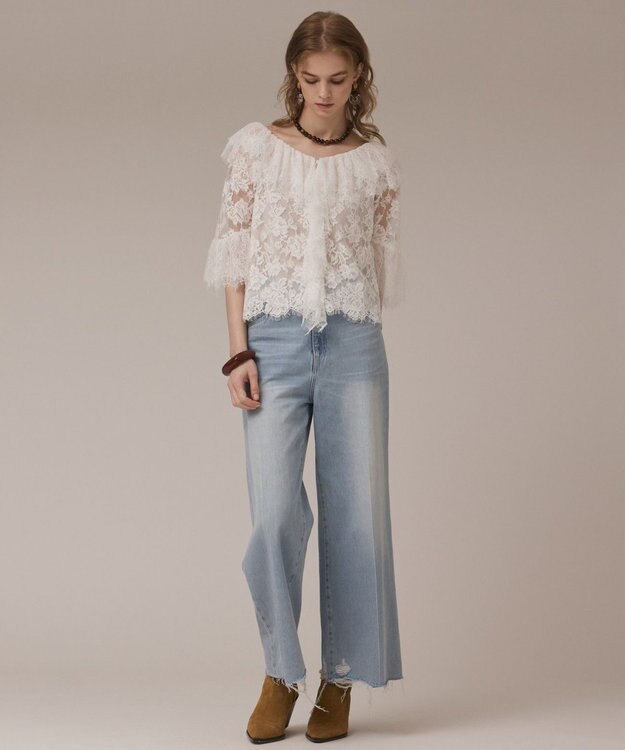 GRACE CONTINENTAL バギーデニムパンツ サックス