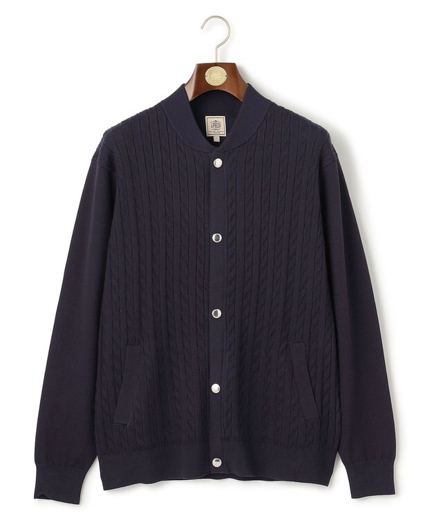 J.PRESS MEN 羽織るだけで整う大人の品格【ストレッチ / イージーケア】【FLEX YARN】ケーブルニット ブルゾンライク カーディガン ネイビー系
