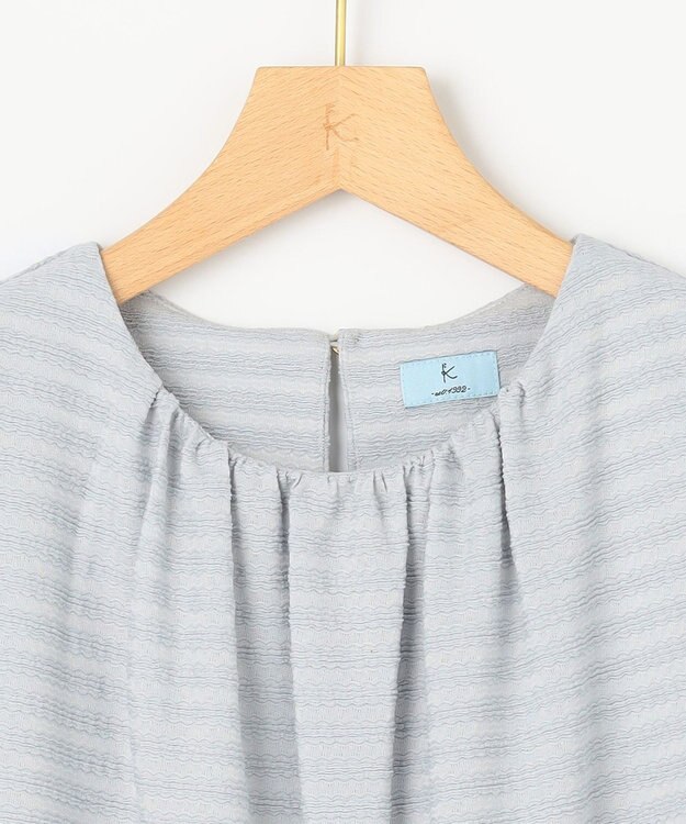 組曲 L 【WEB限定】ボーダージャガード タック袖ブラウス ダスティブルー系