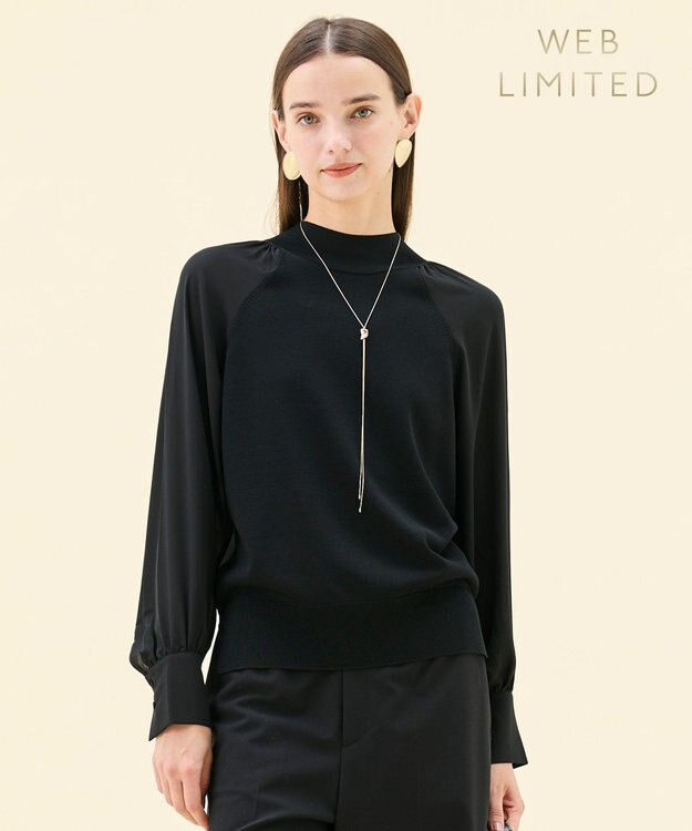 BEIGE， 【WEB限定・洗える】LECERF / 異素材ドッキングストレッチニット Black