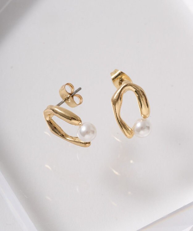 AMERICAN HOLIC パールオーバルフレームピアス Gold