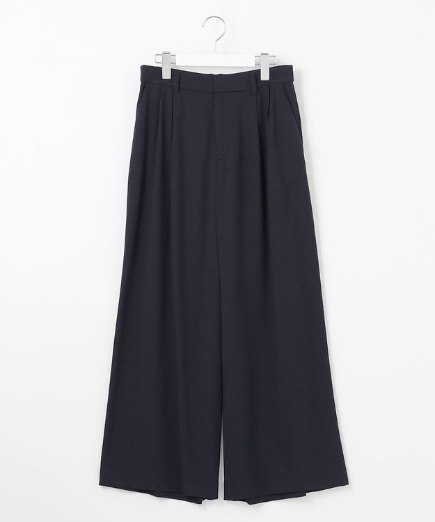 自由区 【洗える】ビエラストレッチワイド パンツ ネイビー系