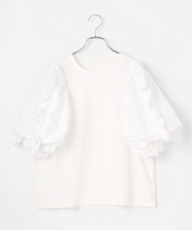 #Newans 【撥水・吸水速乾】コンビネーションフリルスリーブカットソー ホワイト系