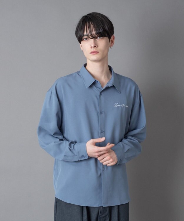 WEGO ワンポイントルーズシャツ（LS） ブルーその他