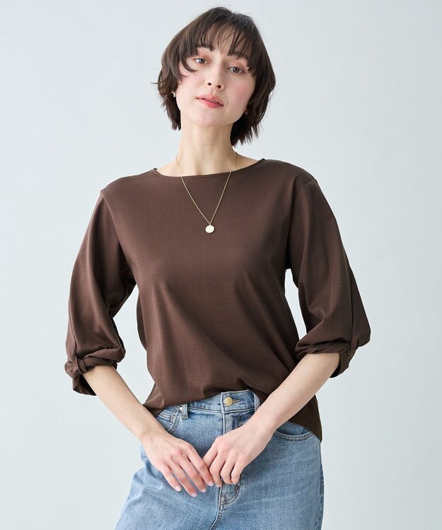 ANY L 【WEB限定】シルケットスムースツイストスリーブカットソー ブラウン