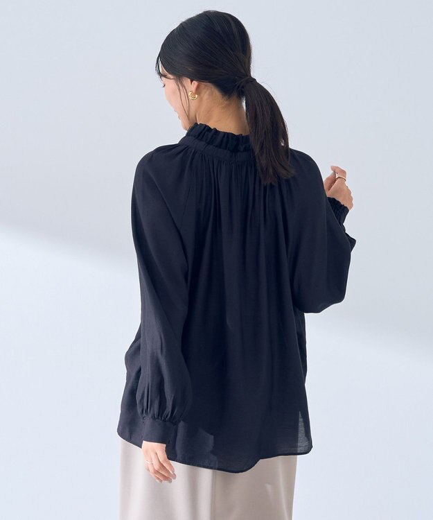 YECCA VECCA スタンドカラーシアーリボンブラウス Black