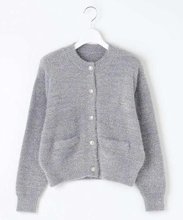 Feroux 【洗える】ラメシャギー カーディガン ライトグレー系