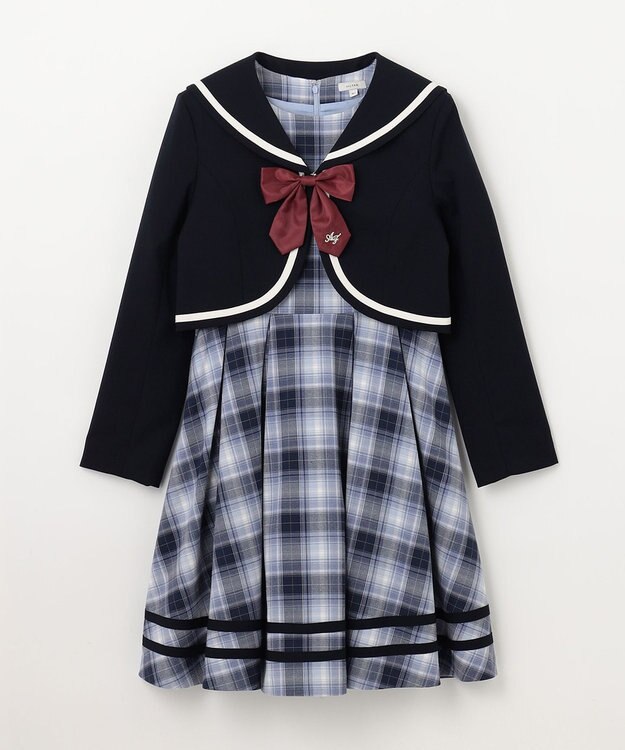 ANY KIDS ジャケット付き チェック ワンピース ネイビー