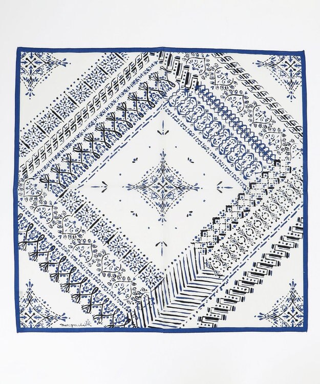 23区 manipuri ヴィンテージモチーフ スカーフ ブルー×ブラック