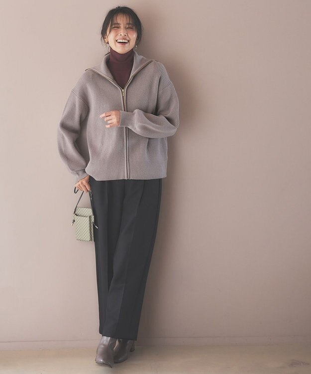 ANY L 【洗濯機可】ジップアップニットブルゾン グレージュ