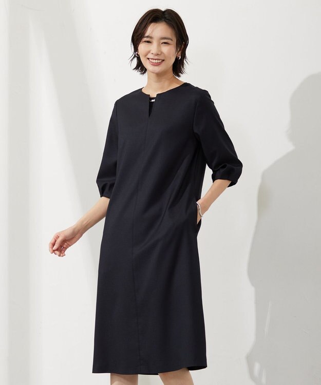 J.PRESS LADIES 【セットアップ対応・洗える・UVケア・速乾】 OXIJEWELストレッチ ワンピース ネイビー系