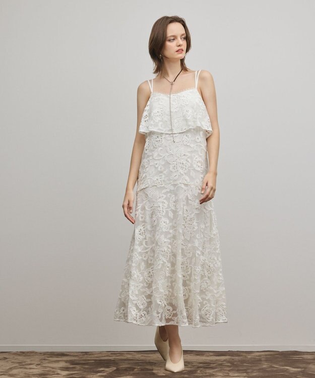 GRACE CONTINENTAL チュールレースロングワンピース ホワイト