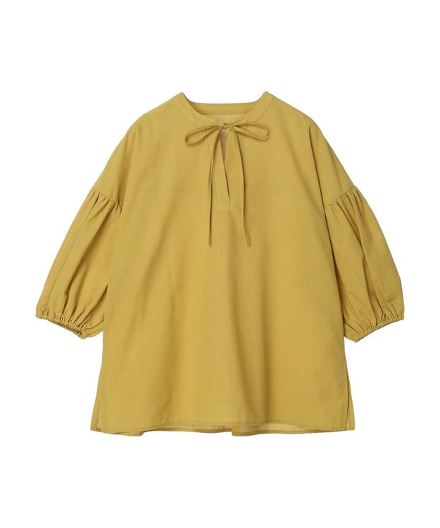 Green Parks 綿麻混紐付きデザインブラウス Yellow