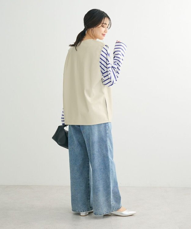 Green Parks フェイクレザーＶネックベスト Ecru