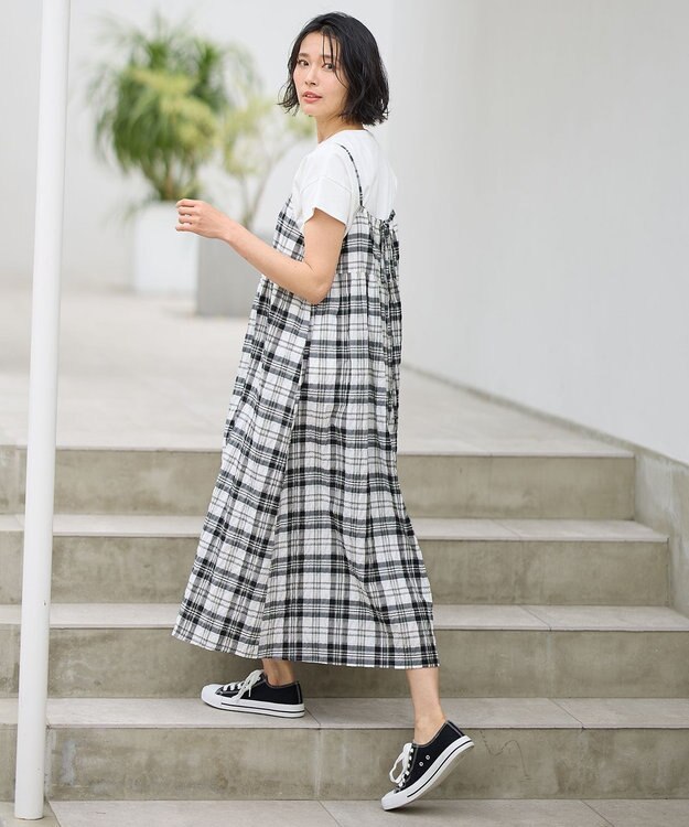 ANY チェックシャーリングワンピース モノトーンチェック