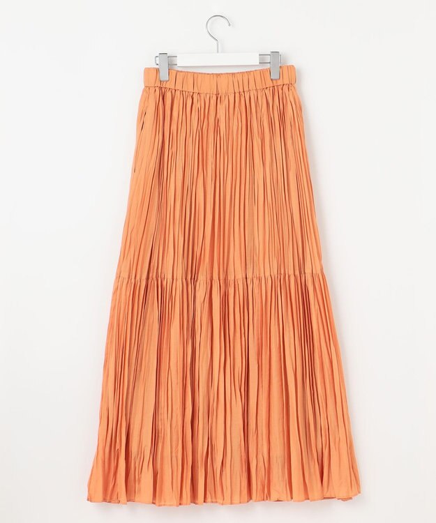 自由区 【接触冷感・洗える】ハンドワッシャープリーツ スカート オレンジ