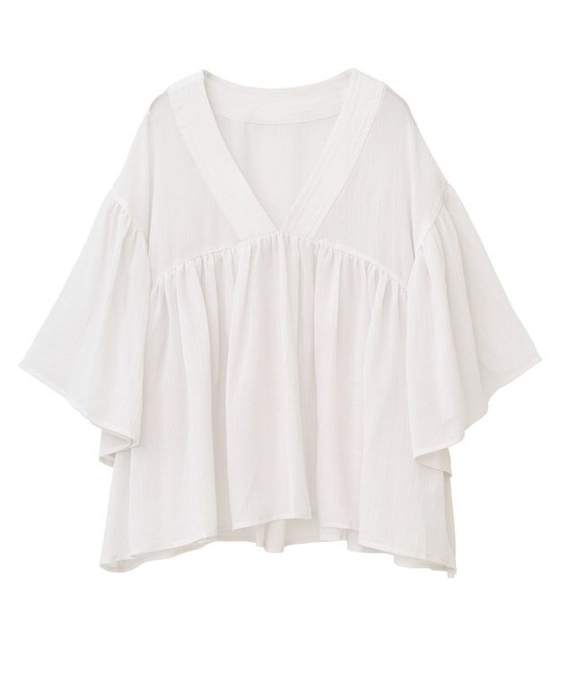 earth music&ecology Ｖネックギャザーブラウス Off White
