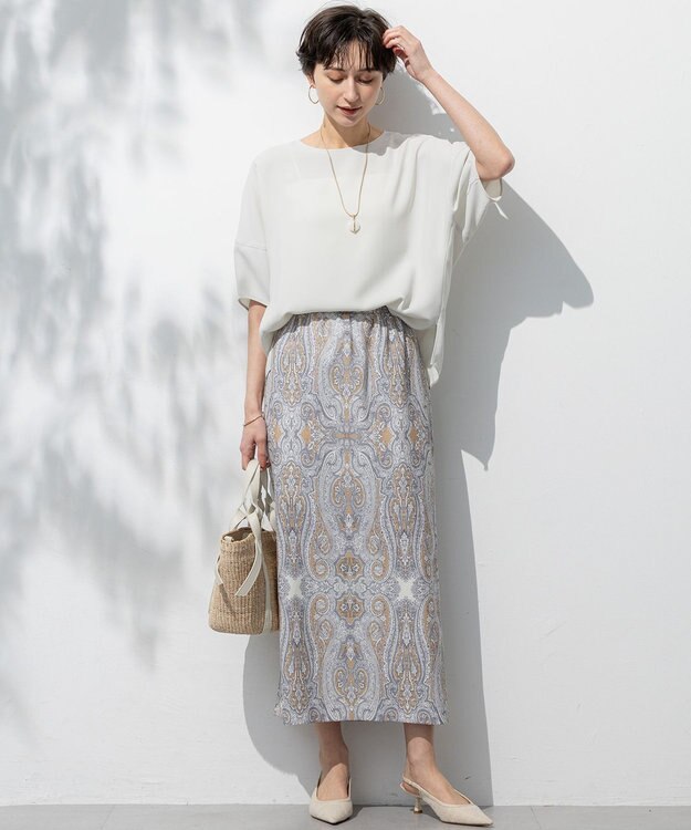 23区 【洗える】Rattiドローイングペイズリープリント スカート ベージュプリント