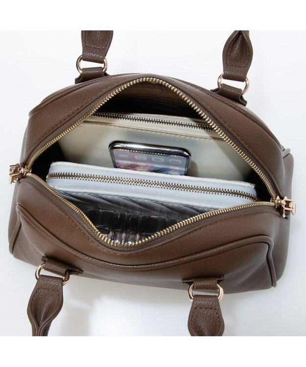 UNBILLION カシュカシュ cachechche / シボフェイクレザー2wayボストンバッグ ブラウン