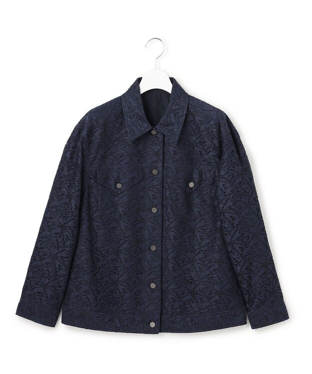 ICB L 【洗える】リーフラッセルレース ジャケット ネイビー系
