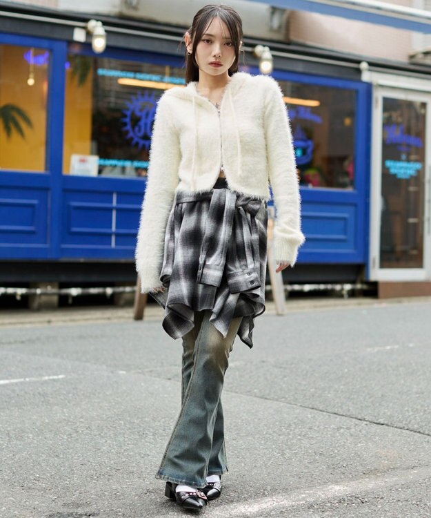 WEGO 【25秋冬新作】シャギーニットジップパーカー ホワイト