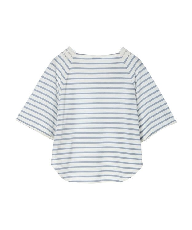 earth music&ecology 襟レースボーダーポンチョ Sax