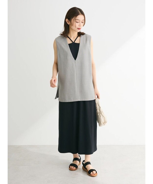 Green Parks ＳＥＴ２点ベスト＋マルチストラップワンピース Gray