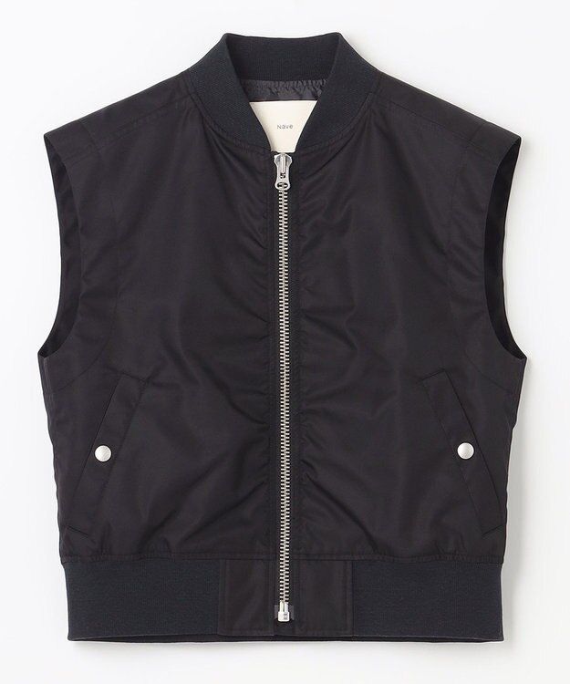 NAVE 【Nave　洗える】リサイクルツイル ノースリーブブルゾン ブラック系
