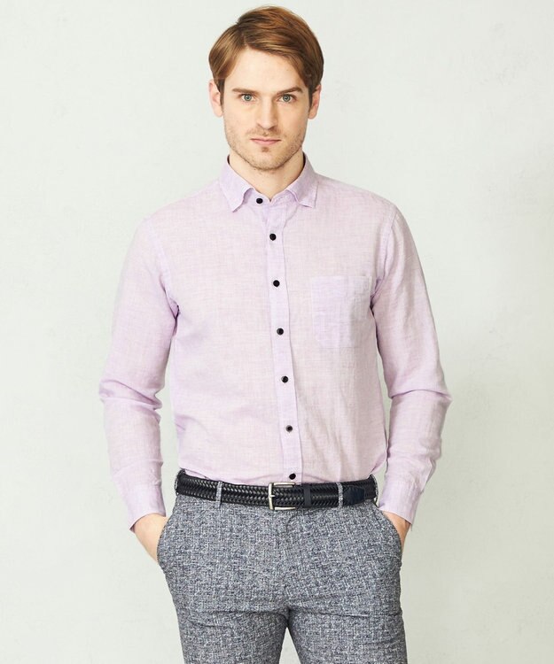 JOSEPH ABBOUD 【カラー豊富/サステイナブル】リヨセルリネンサッカーシャツ パープル系