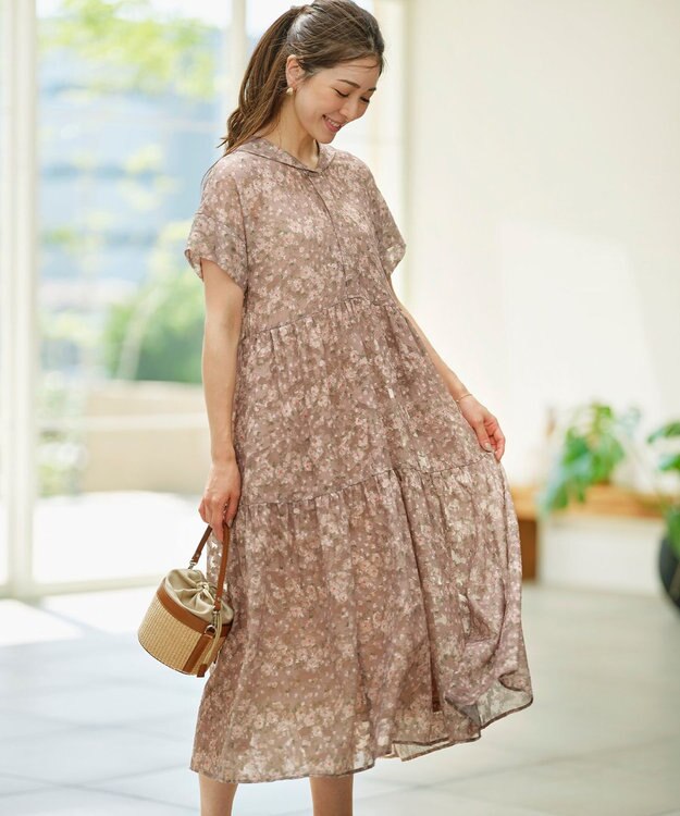 組曲 S 【WEB限定】フラワーボーダージャガードプリント ワンピース アプリコットベージュ系5