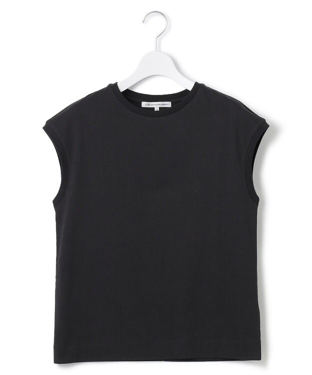 23区 L 【洗える】コンパクトヤーン フレンチスリーブ Tシャツ ブラック系