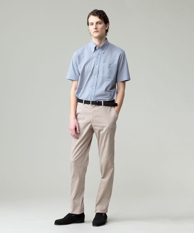 J.PRESS MEN 酷暑の清潔感もこれ一枚で【吸水速乾 / 抗菌防臭 / 防シワ】【J.PRESS OXFORD JERSEY】カノコインレイ半袖 シャツ / B.D. ライトグレー系