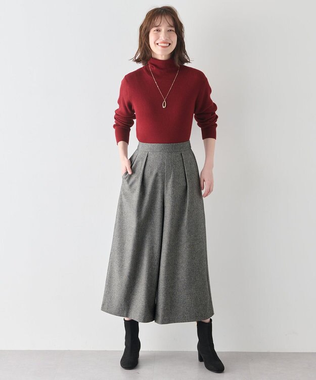 ANY 【洗濯機可/ウエストゴム】ライトツイードワイドパンツ ライトグレー