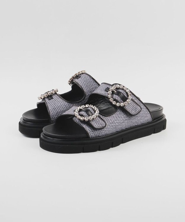 BONTRE 【LucaGrossi/ルカグロッシ】ビジュー厚底ラフィアサンダル/ L116S-VS ブラック