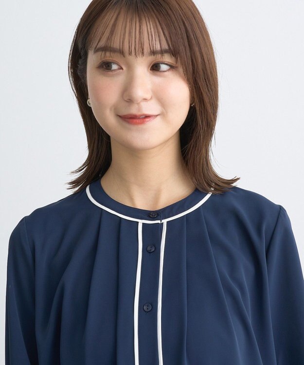 earth music&ecology バイカラータックブラウス Navy