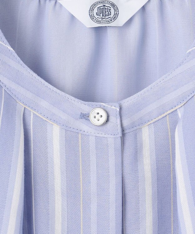 J.PRESS LADIES 【洗える】SHEERストライプ クルーネック ブラウス サックスストライプ系