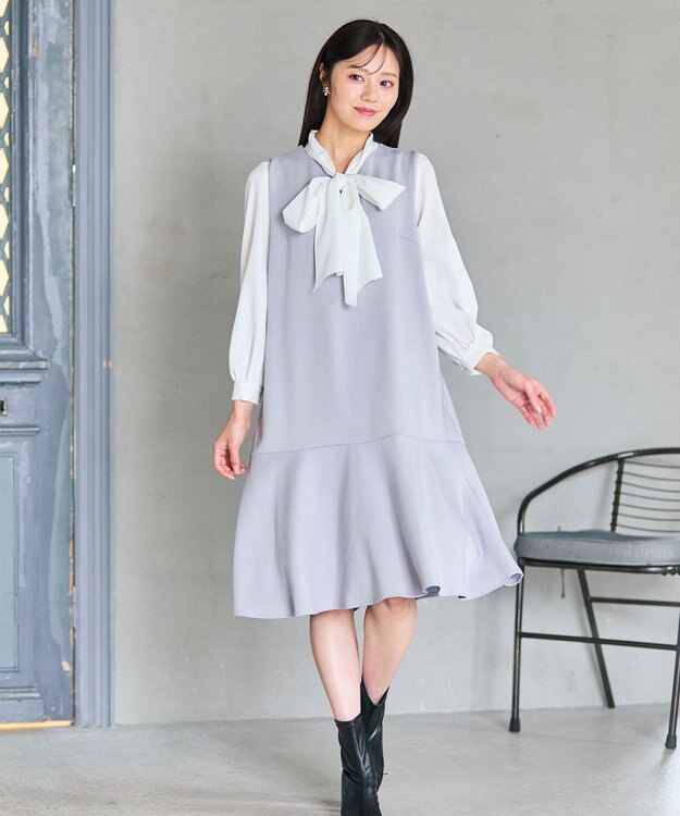 Feroux パール付きダンボール ジャンパースカート スカイブルー系