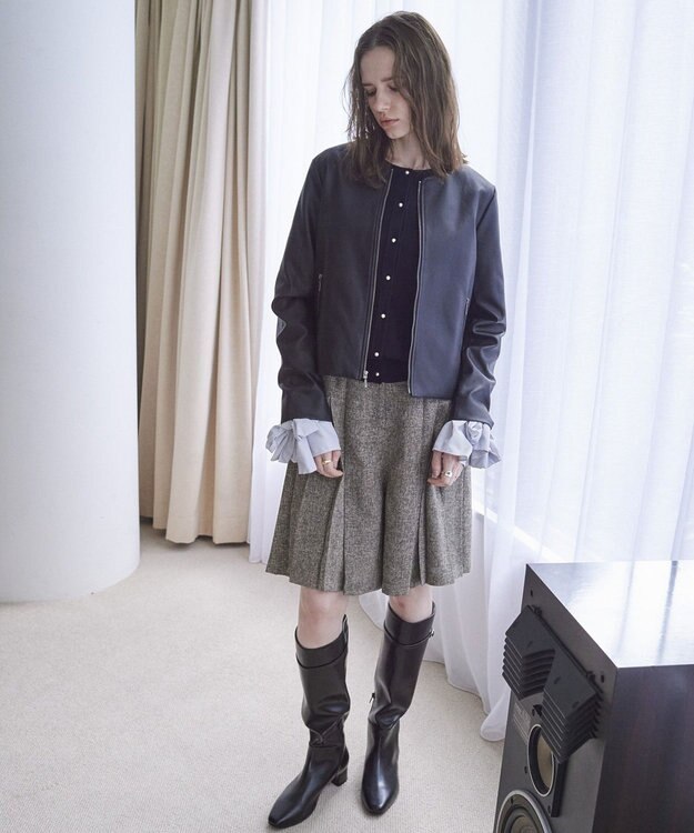 YECCA VECCA バックフリルライダースジャケット Black
