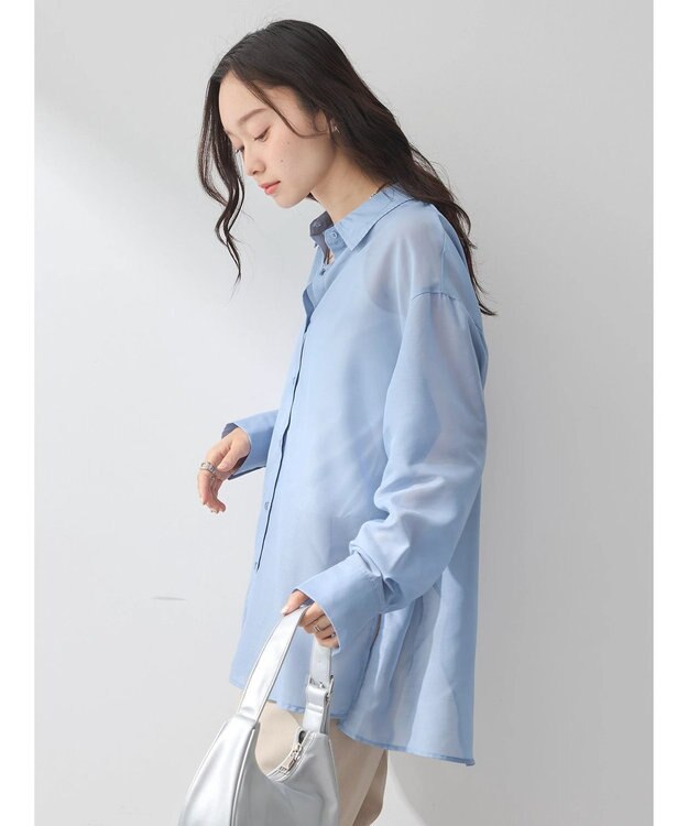 earth music&ecology バックスリットシアーシャツ Blue