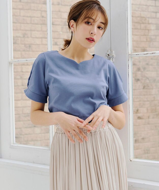 Tiaclasse 【UVケア・接触冷感】“あまラク” ハートネックカットソートップス ブルー