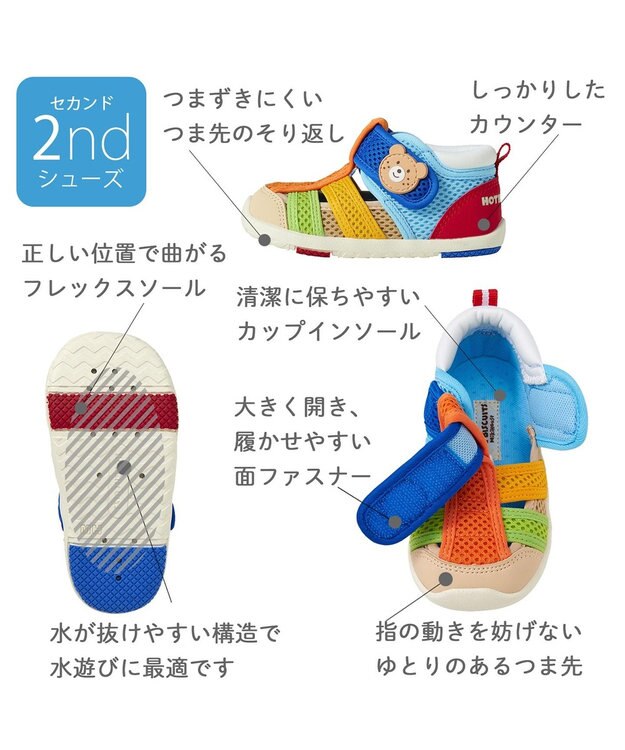 MIKI HOUSE HOT BISCUITS 【13-17cm】ダブルラッセル 水抜けサンダル マルチカラー