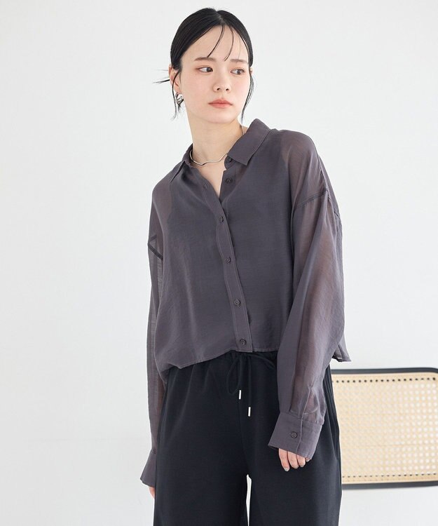 earth music&ecology 【WEB限定】シアーショートシャツ Charcoal Gray