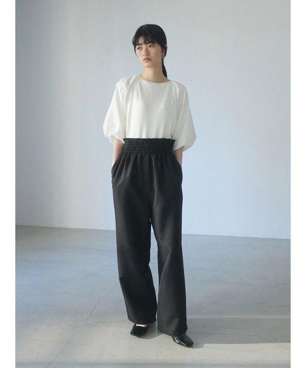 Green Parks armonia．袖布帛ニットプルオーバー Ivory