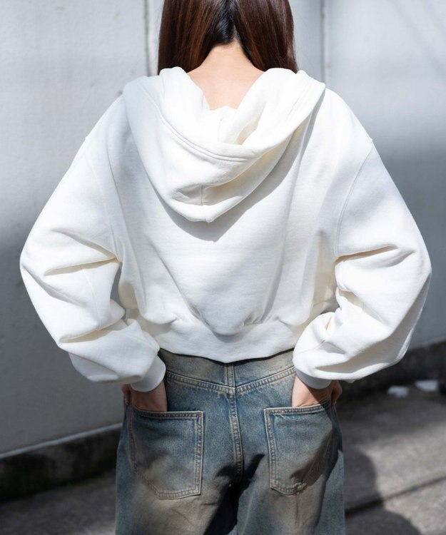 WEGO 【あったか】裏起毛Wジップショートパーカー ホワイトアイボリー