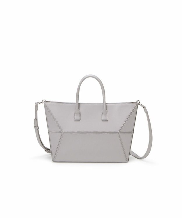 TOPKAPI 【TREASURE TOPKAPI】フェイクレザー ジオメトリック ショルダー付 トートバッグ ライトグレー