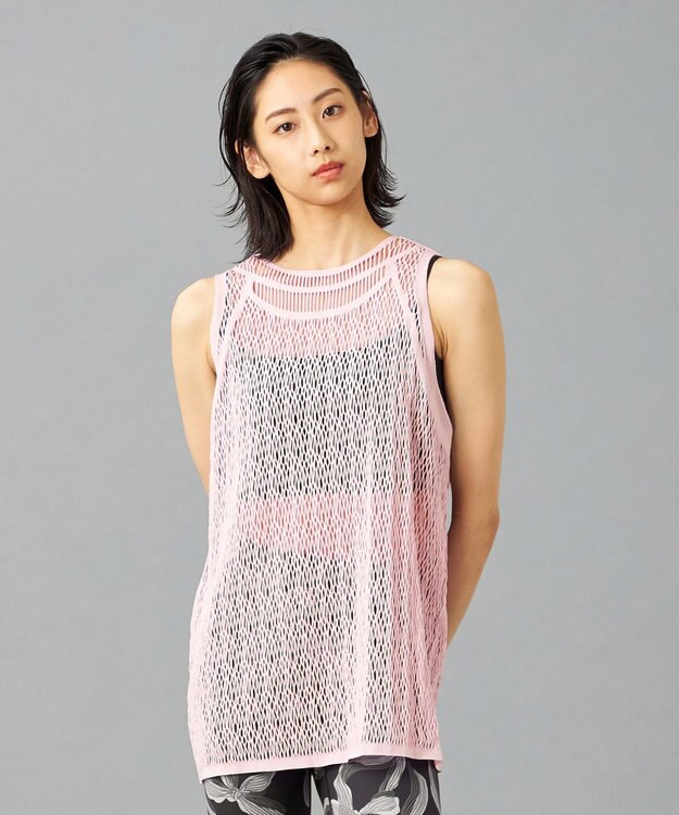 Chacott 【ノーソーイングニット】ランダムメッシュニットタンクトップ グレイッシュローズ