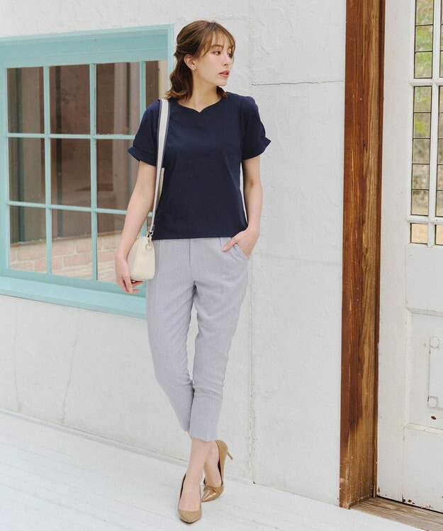 Tiaclasse 【UVケア・接触冷感】“あまラク” ハートネックカットソートップス ネイビー