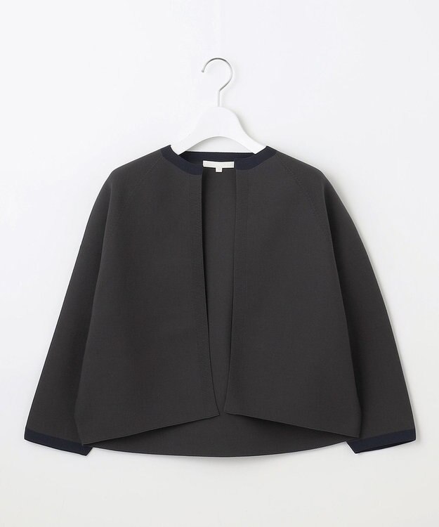 自由区 L 【洗える】ポリエステルホールガーメントボレロ ニット アッシュ×ネイビー